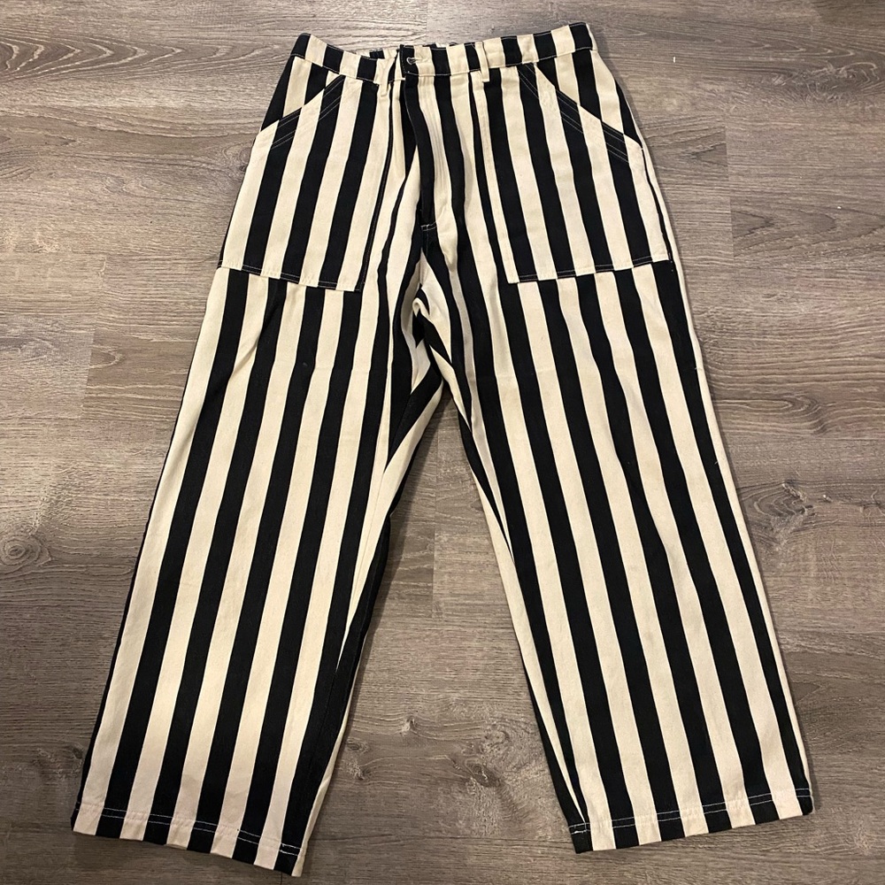 Big Bud Press Black and White Striped Work Pants PETITE XL